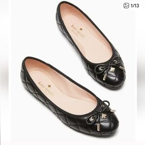 Kate Spade Pauline Quilted Ballet Flats with Bow and Charm Round Toe Size 9.5